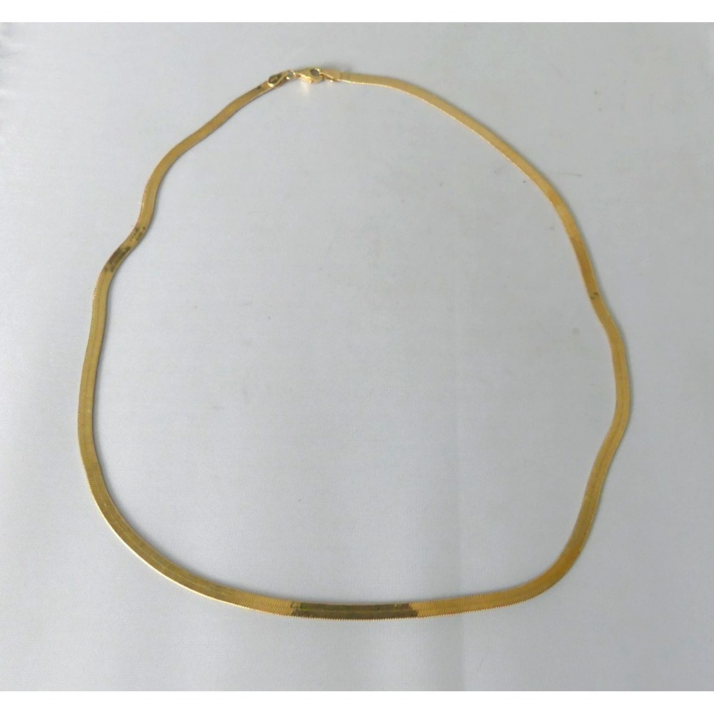 Italy Gold-Tone Sterling Silver 925 Herringbone Chain Necklace 18" Dyadema‎
